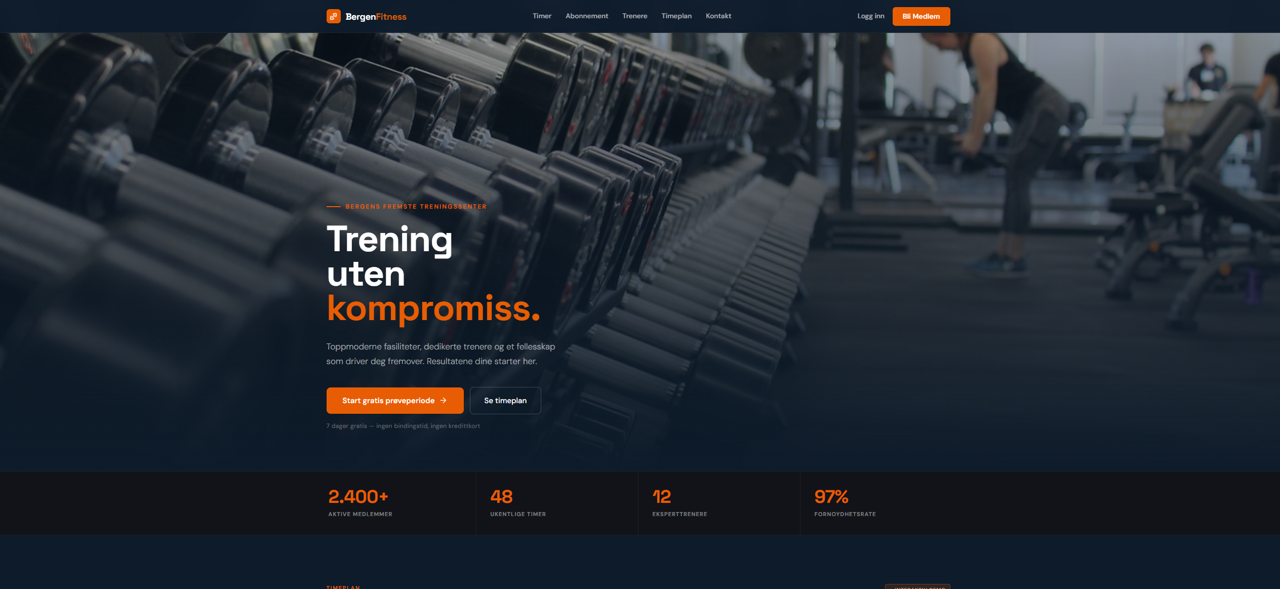 Bergen Fitness — Full fitness platform with tiered memberships, class schedule, and PDF receipts