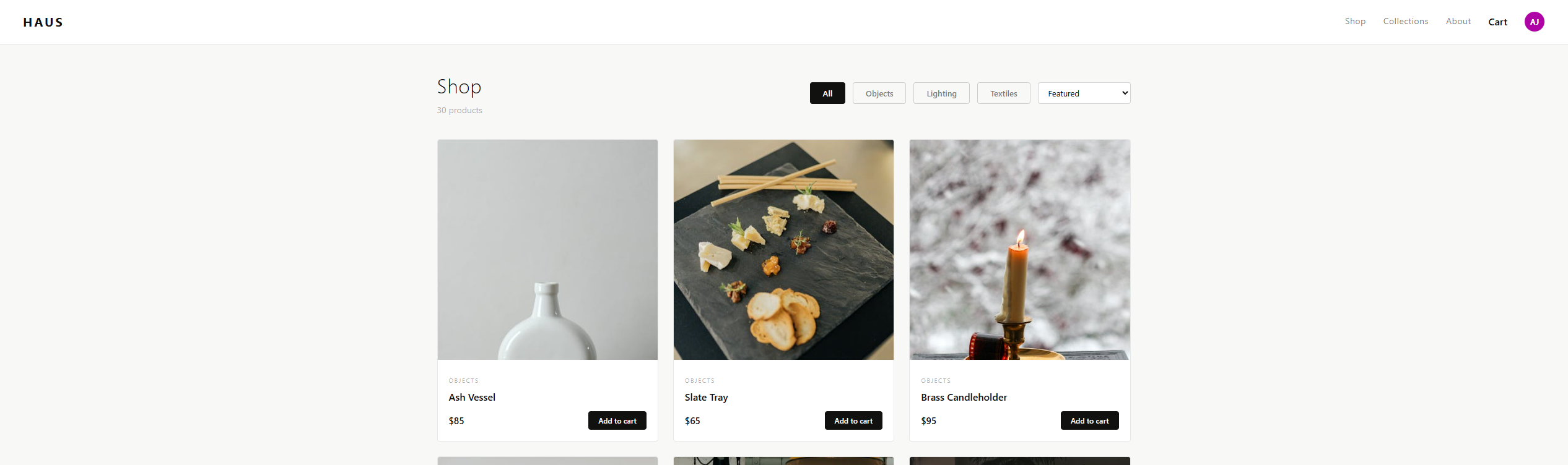 Haus Supply — Curated Scandinavian home-goods storefront with animated hero and counter stats