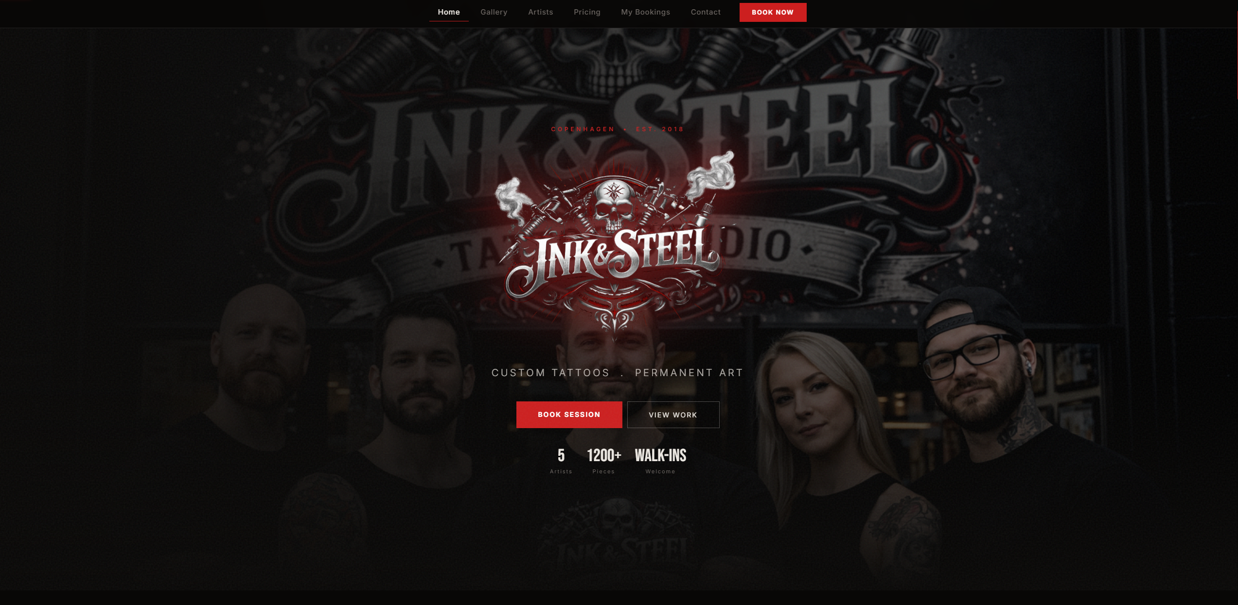 Ink & Steel — Tattoo studio portfolio with artist pages, real reviews, and online booking